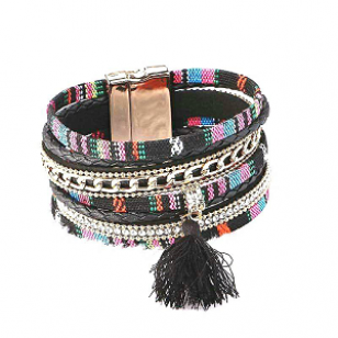 Armband-kristal-leder-band-Zwart